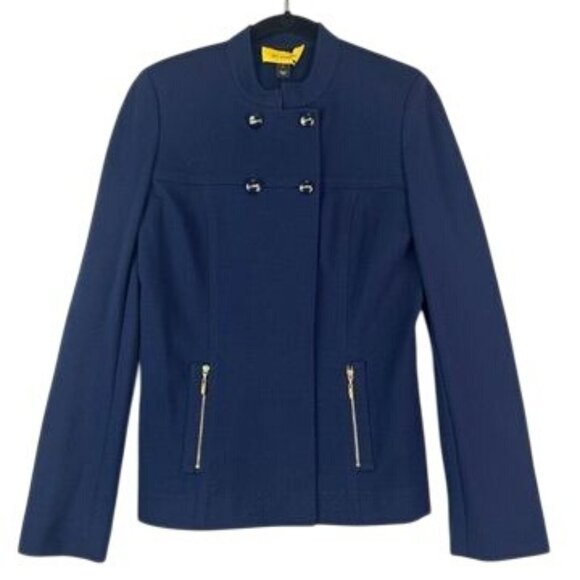 St. John Navy Double-Breasted Blazer Jacket Sz 2 NWT Santiago Knit Office Siren - Picture 1 of 12